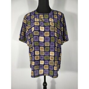 Modern Essentials Blouse Top Abstract Print Short Sleeve Casual Purple M